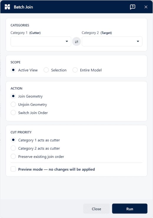 Batch Join — Join or unjoin elements by category in seconds.