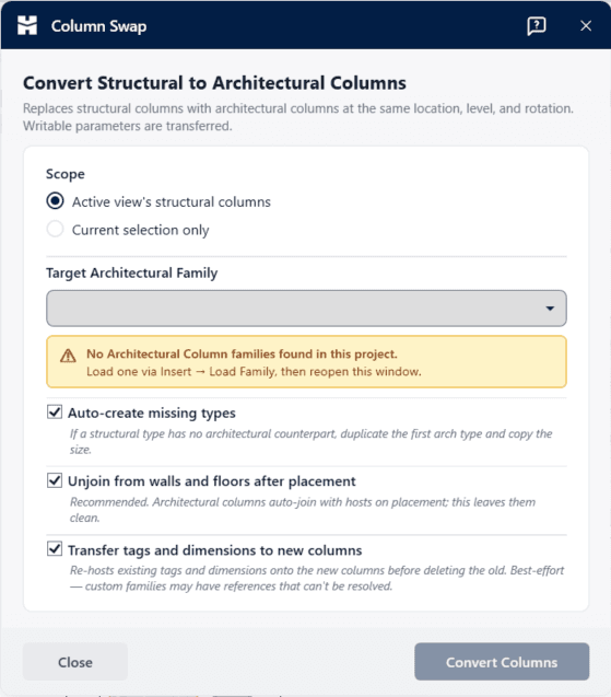Column Swap — Swap structural & architectural columns in place.