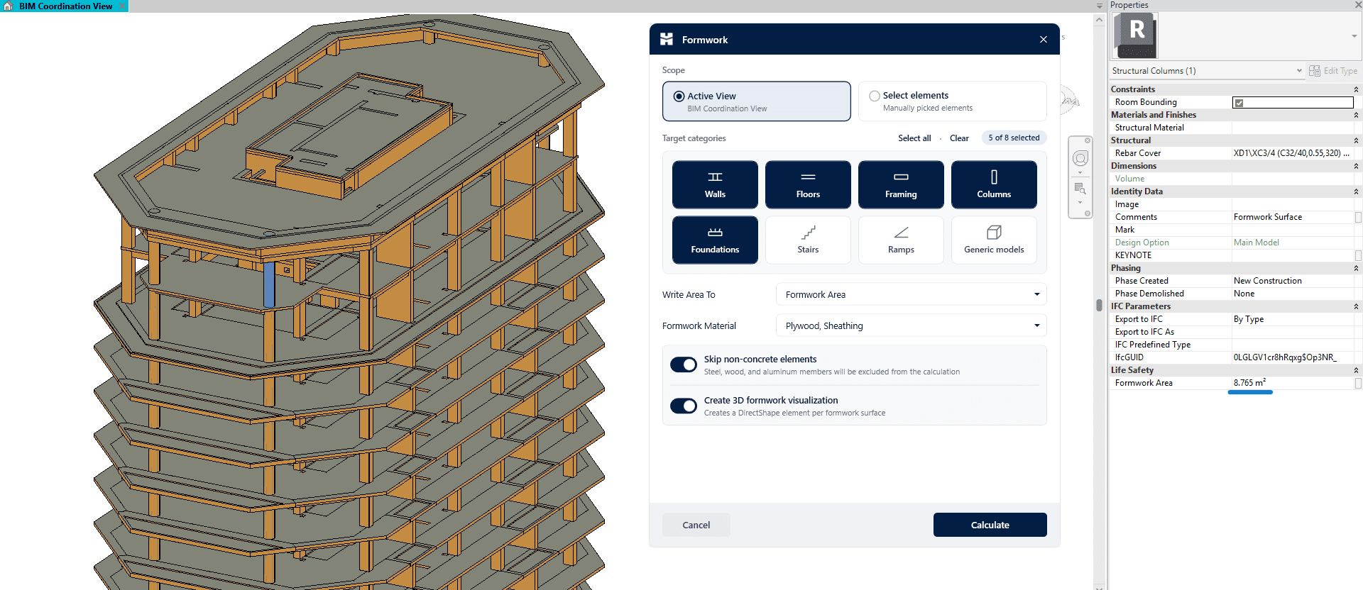 Formwork — Rule-based formwork areas for structural elements.