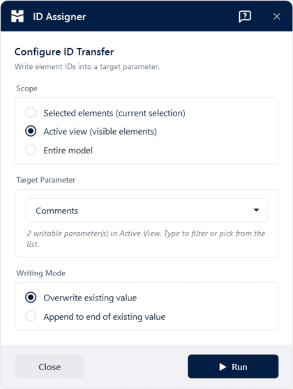 ID Assigner — Stamp element IDs into a text parameter.