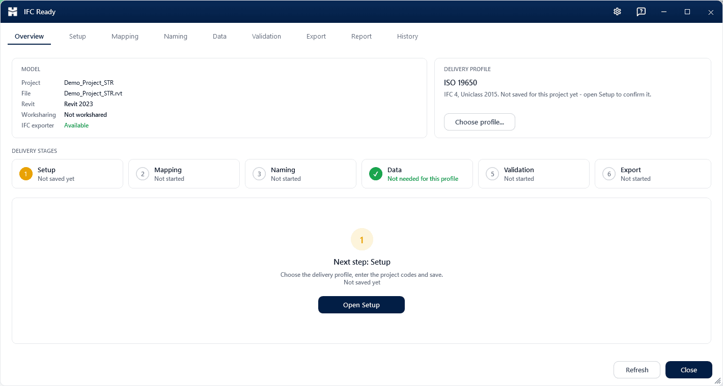 IFC Ready — Walk a model through everything an IFC handover asks for.