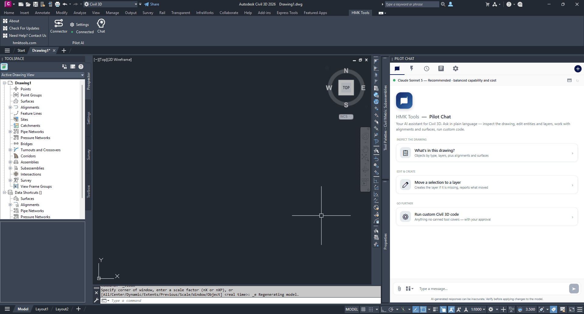 Pilot AI for AutoCAD & Civil 3D — Pilot AI inside AutoCAD & Civil 3D — in-app chat or over MCP.